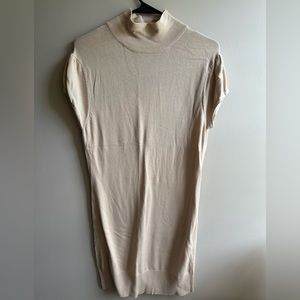 Glimmer brand tan colored short cuffed sleeve turtleneck dress, knee length